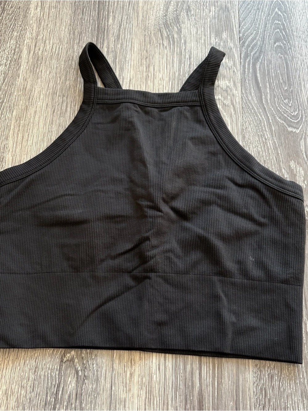 Athleta Black Ribbed Crop Tank Sports Bra Size L
